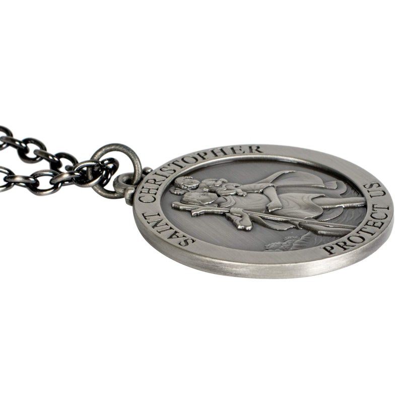 Dicksons Saint Christopher Protect Us Silver Tone 7 Inch Zinc Alloy Metal Auto Mirror Dangle Car Charm - Image 4